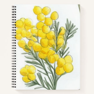 Botanical Illustrations of Mimosa and Rosemary Notebook