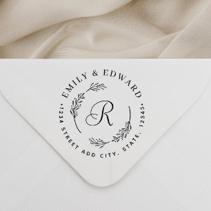Botanical Initial Wedding Round Return Address Self-inking Stamp