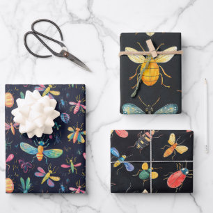 Botanical Insect Collection Chalk Drawing Pattern Wrapping Paper Sheet