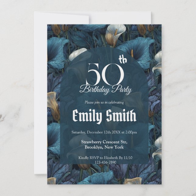 Botanical Inspired Call Lilies Sparkle  Invitation (Front)