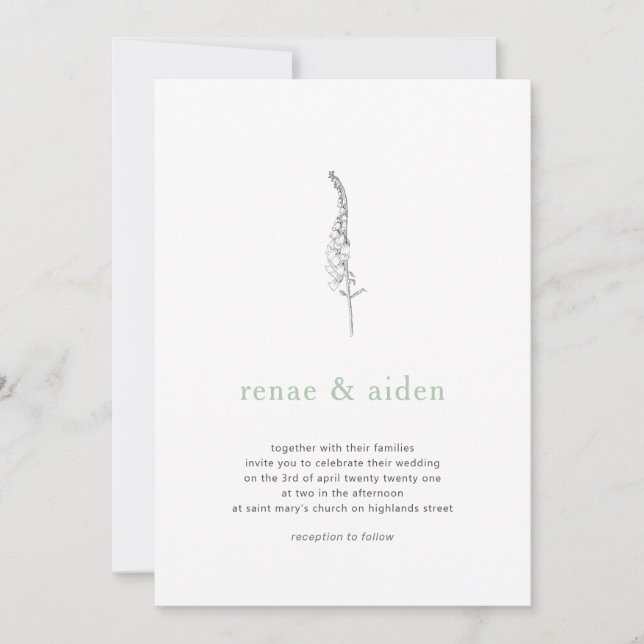 Botanical Invitation, Minimal floral wedding Invitation (Front)