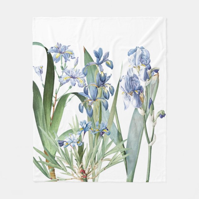 Botanical Iris Flowers Floral Garden Fleece Blanket (Front)