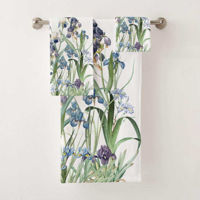 Botanical Iris Flowers Redoute Bath Towel Set (Insitu)