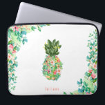 Botanical Island Pineapple Laptop Sleeve<br><div class="desc">Beautiful watercolor botanical island flowers and foliage pineapple shape with matching corner frames,  personalised laptop sleeve.</div>