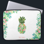 Botanical Island Pineapple Laptop Sleeve<br><div class="desc">Beautiful watercolor botanical island flowers and foliage pineapple shape with matching corner frames,  personalised laptop sleeve.</div>
