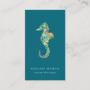 Botanical Island Seahorse Blue Business Card