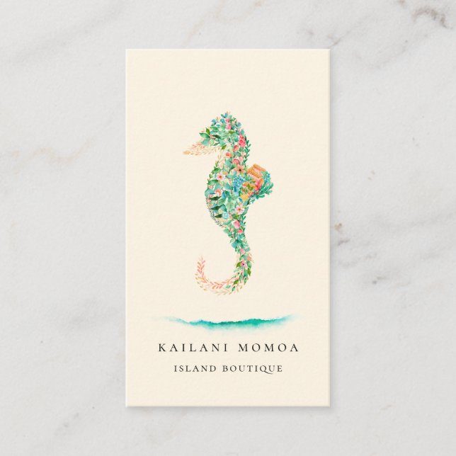 Botanical Island Seahorse Blush Business Card (Front)
