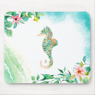 Botanical Island Seahorse Monogram Mouse Pad