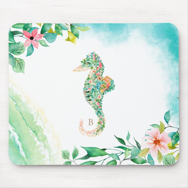 Botanical Island Seahorse Monogram Mouse Pad (Front)