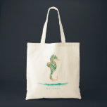Botanical Island Seahorse Tote Bag<br><div class="desc">Pretty watercolor botanical island flowers and foliage shaped seahorse with ocean ripple accent,  personalised tote bag.</div>