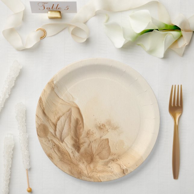 Botanical Ivory Cream Bohemian Textured Wedding Paper Plate (Wedding)