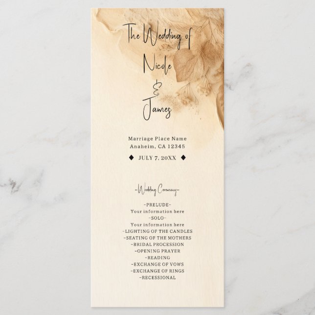 Botanical Ivory Cream Bohemian Textured Wedding Programme (Front)