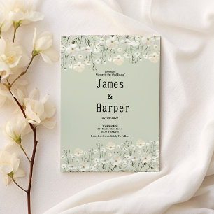 Botanical ivory mint delicate floral Wedding Invitation