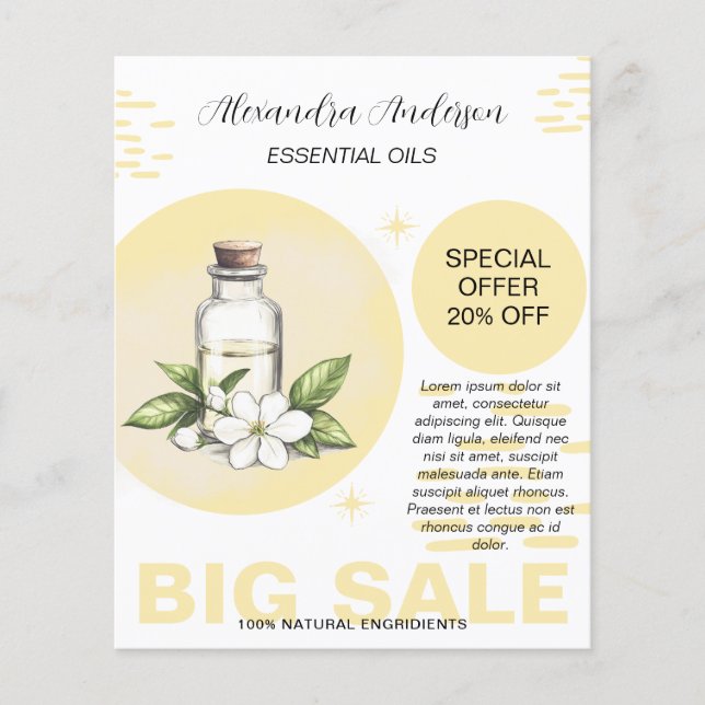 Botanical Jasmine Essential Oils Watercolor Floral Flyer (Front)
