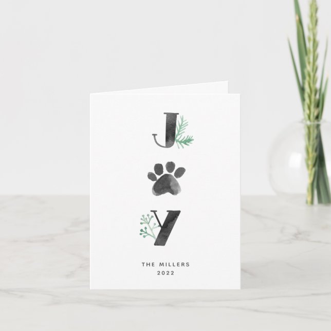 Botanical Joy Paw Print | Pet Christmas Holiday Card (Front)
