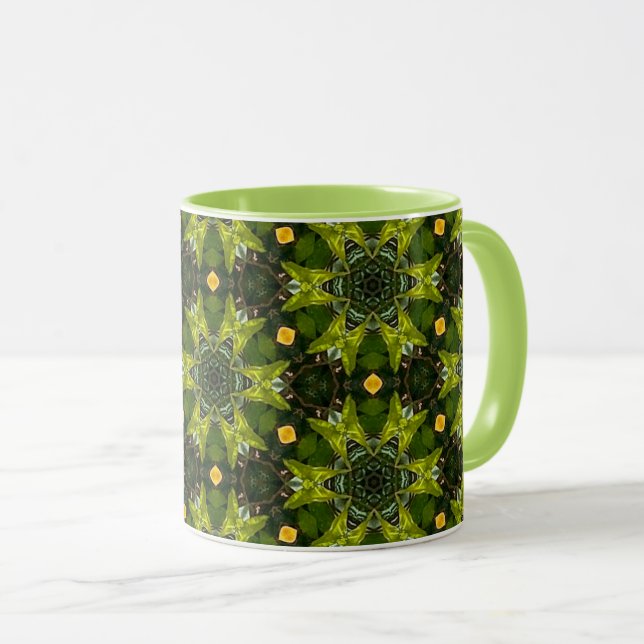 Botanical Kaleidoscope Mug w/ Leafy Green Interior (Front Right)