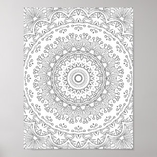 Botanical Lace Mandala Colouring Page Pattern Art Poster