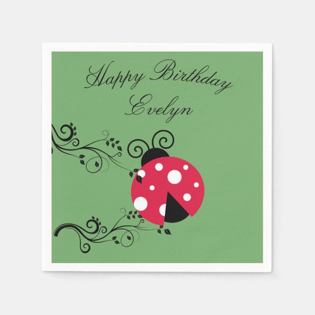 Botanical Ladybug Paper Birthday Napkins (Front)