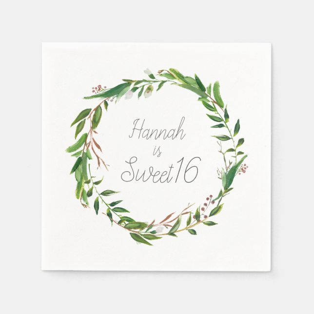 Botanical Laurel Wreath Sweet Sixteen Napkin (Front)