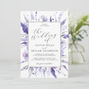 Botanical Lavender Lilac Silver Floral Wedding Invitation