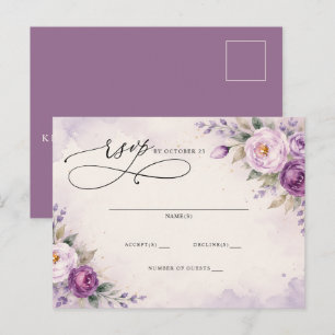 Botanical Lavender Purple Floral Wedding RSVP Postcard