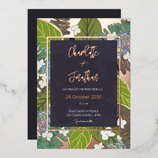 Botanical Leaf and Hydrangea Petals Save The Date