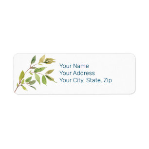 Botanical Leaf Art on White Return Address Label