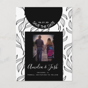Botanical Leaf Black Shapes Save the Date Postcard