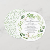 Botanical Leaf First Communion Invitation