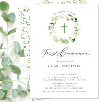 Botanical Leaf First Communion Invitation