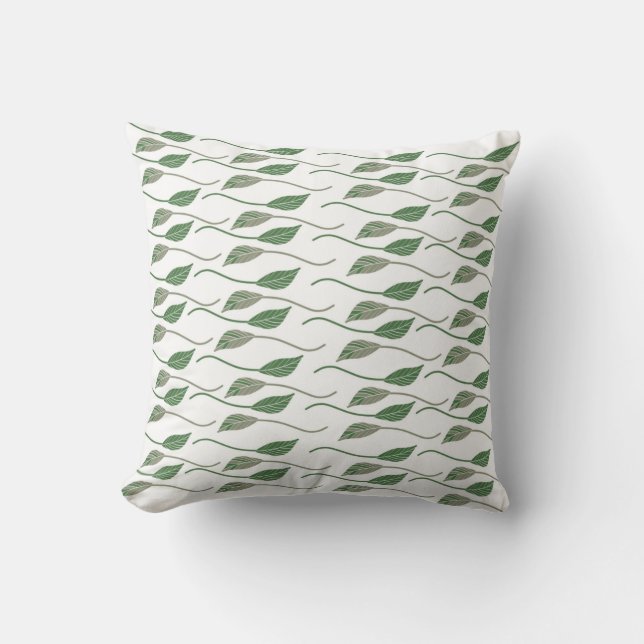 Botanical Leaf Greenery Hand Drawn Pattern Cushion (Front)
