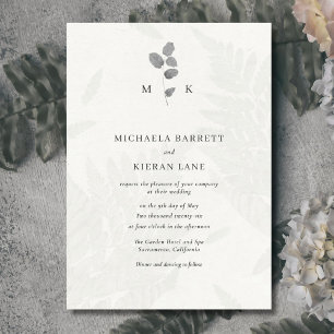 Botanical Leaf Grey Monogram Wedding Invitation