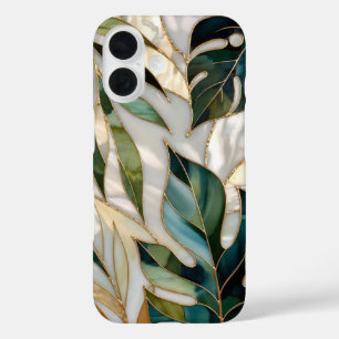 Botanical Leaf iPhone Case Green Gold StainedGlass