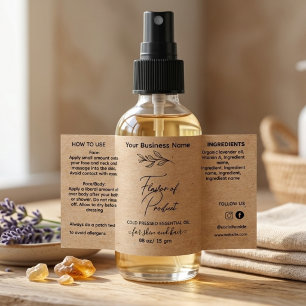 Botanical Leaf Kraft Essential Oil Bottle Label