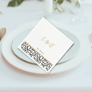 Botanical Leaf Pattern Border Initials Wedding Napkin