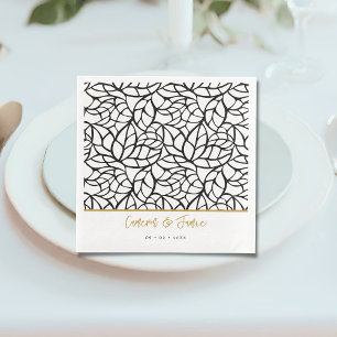 Botanical Leaf Pattern First Names Date Wedding Napkin