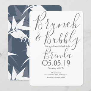 Botanical Leaf Pattern Navy Blue Brunch Wedding Invitation