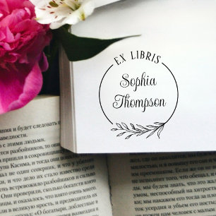 Botanical Leaf Script Name Ex Libris Bookplate Self-inking Stamp