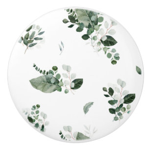 BOTANICAL LEAF WHITE GREEN CUSTOM CERAMIC KNOB