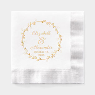 Botanical Leaf Wreath #14 Couple Names Date Script Foil Napkins