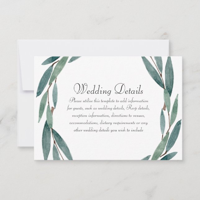 Botanical Leaf Wreath Wedding Reception Details Invitation (Front)