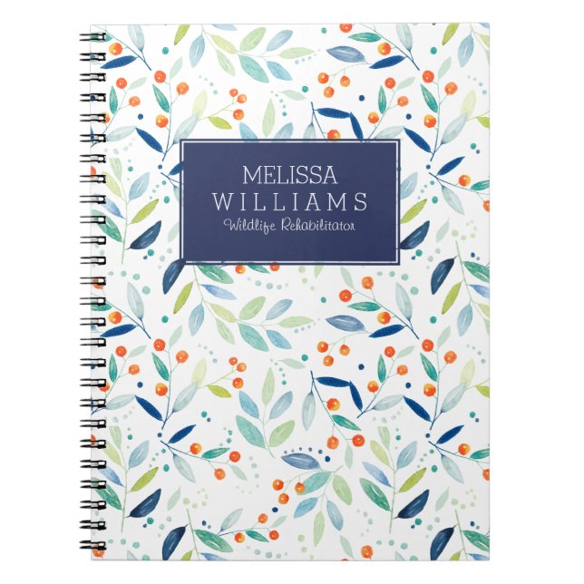 Botanical Leafs & Berries Pattern Illustration Spiral Notebook (Front)