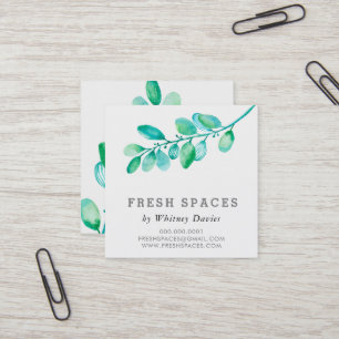 BOTANICAL LEAFY BRANCH simple stylish health green Square Business Card