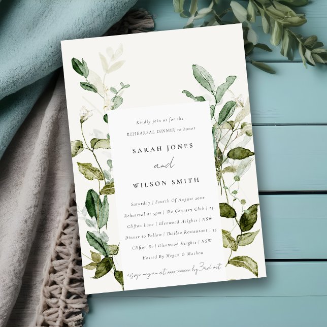 Botanical Leafy Fauna Watercolor Rehearsal Dinner Invitation (Creator Uploaded)