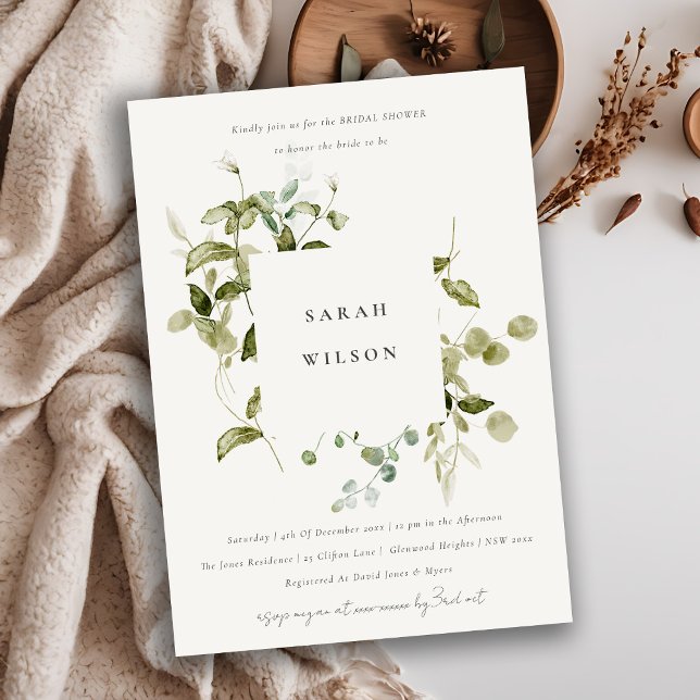 Botanical Leafy Foliage Watercolor Bridal Shower Invitation (Creator Uploaded)