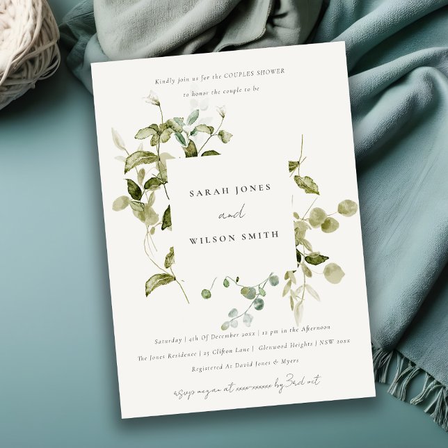Botanical Leafy Foliage Watercolor Couples Shower Invitation (Creator Uploaded)