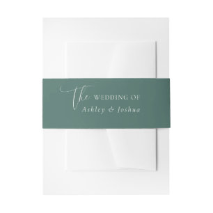 Botanical Leafy Green Elegant Ivory Script Wedding Invitation Belly Band