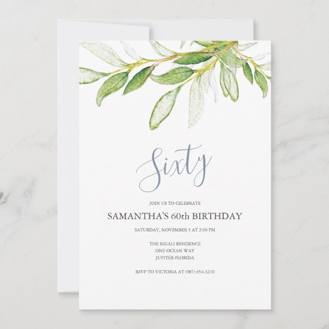 Botanical Leaves 60th Birthday  Invitation (Front)