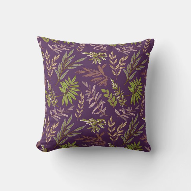 Botanical Leaves: A Stunning Purple Back Cushion (Front)