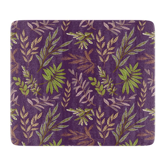 Botanical Leaves: A Stunning Purple Back Cutting Board (Front)